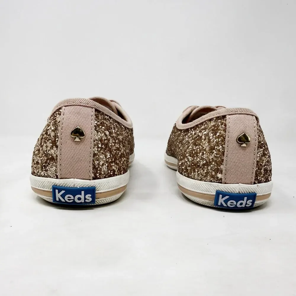 [Kate Spade] Keds Rose Gold Pink Glitter Sparkle Lace Up Champion Sneakers Sz 7